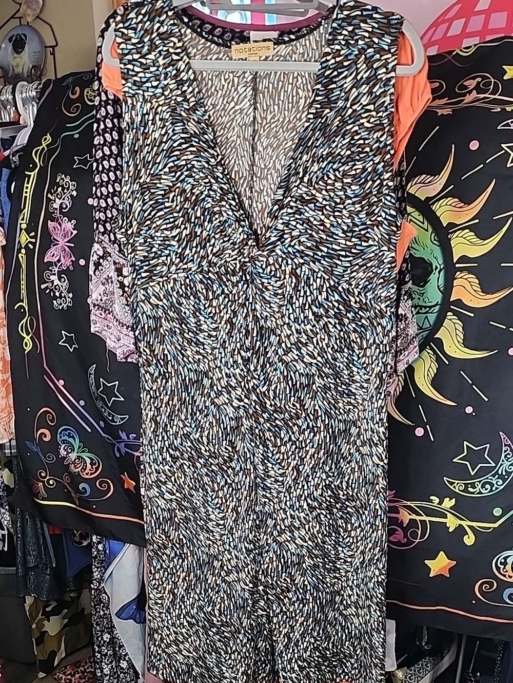 Notations Black, Brown And Teal Multicolor Abstract-Print V-Neck Tunic 25ptp